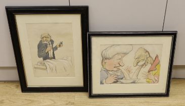 John Harold Hudson (19th/20th. C), two ink and watercolours, Caricatures, each signed and dated 1918