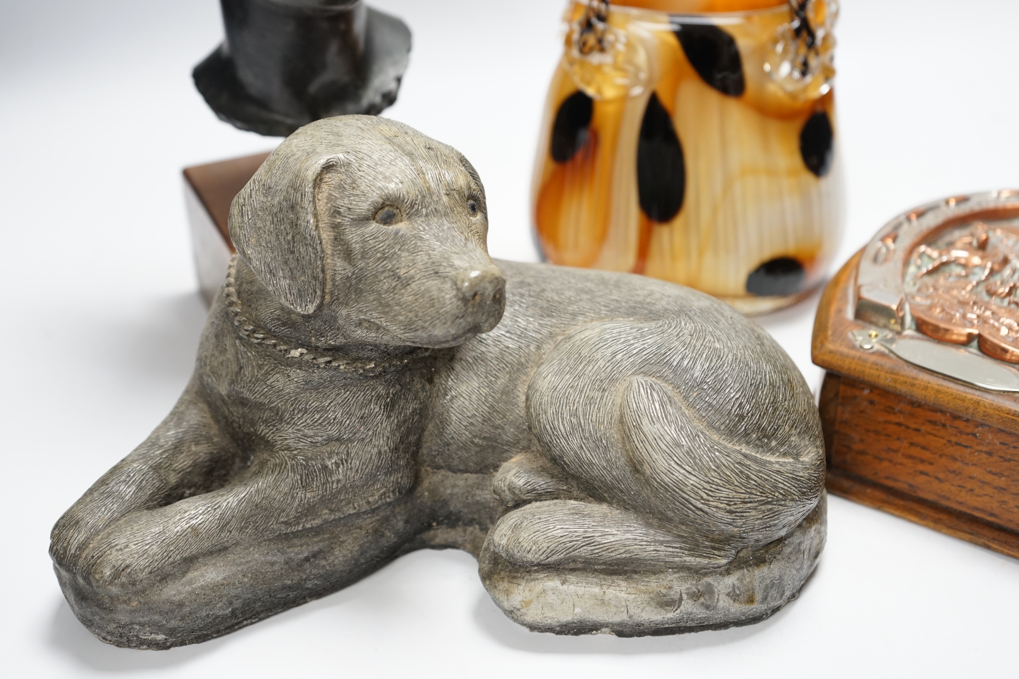 An early 20th century Italian signed bust of a lady, a studio glass basket, model of a dog and a - Image 2 of 8