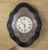 A 19th century French wall clock, with mother of pearl decorative face, 62cm high x 50cm wide