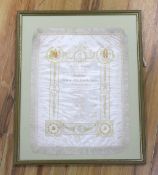 A framed early 20th century silk opera programme, Royal Opera House Covent Garden, Gala