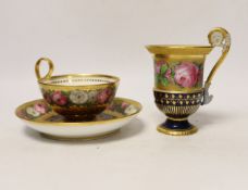 A 19th century Meissen cabinet cup and a Sevres teacup and saucer