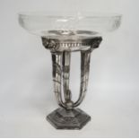 A French Art Deco silvered metal and glass centrepiece, 31cm