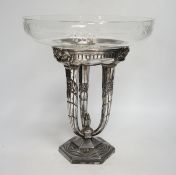 A French Art Deco silvered metal and glass centrepiece, 31cm