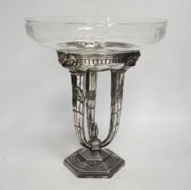 A French Art Deco silvered metal and glass centrepiece, 31cm
