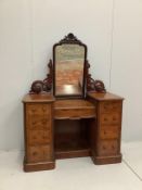 A Victorian pedestal dressing table, width 130cm, depth 56cm, height 170cm