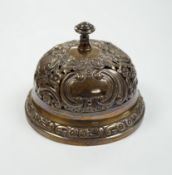 A late Victorian pierced silver mounted table bell, Samuel Walton Smith, Birmingham, 1894, base