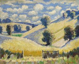 Norman Lloyd (Australian, 1897-1985), oil on canvas, Hillside landscape with trees, signed, 49 x