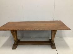 An early 20th century Continental pine refectory table, width 204cm, depth 89cm, height 78cm