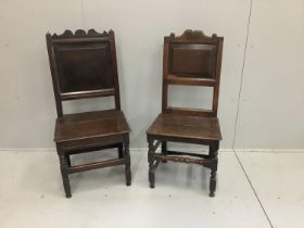 Two late 17th century and later provincial oak panel back chairs