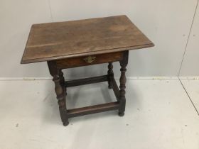 An 17th century and later mahogany lowboy, frieze drawer, width 74cm, height 67cm