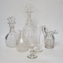 A group of Regency to Edwardian cut drinking glasses, decanters etc including rummers