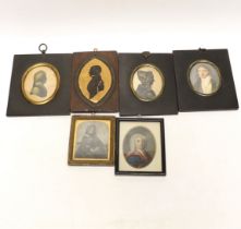 A quantity of miniatures comprising oil of an 18th century gentleman wearing a wig, three 19th