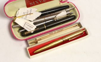 A collection of pens including Parker, some with gold nibs