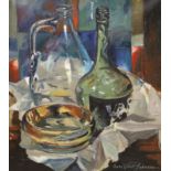 Beresford Johnson, oil on canvas, 'Two bottles', signed, International Amateur Art Exhibition,