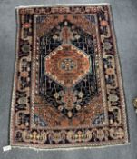 A Hamadan blue ground rug, 150 x 112cm