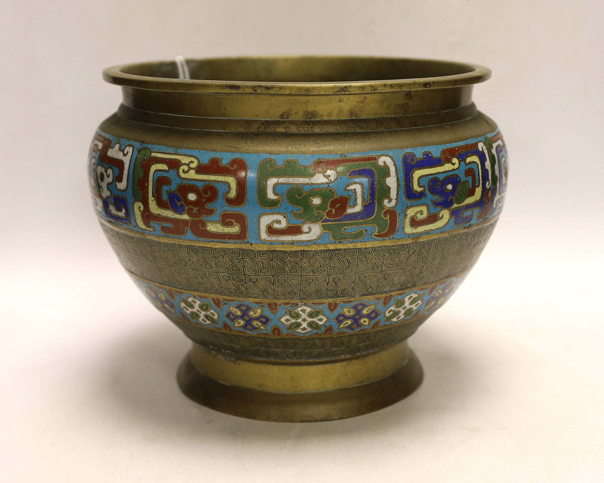 A Japanese champleve enamel and brass jardiniere, 19cm high - Image 2 of 4