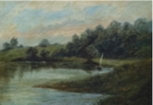Early 20th Century school, oil on canvas, river landscape, monogrammed EL, 24 x 35cm