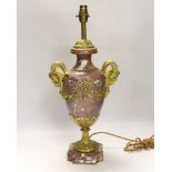 A Louis XVI style ormolu mounted marble table lamp, 52cm