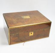 A Victorian rosewood brass bound toilet box, with silver plate mounted bottles and Amber and Jet
