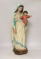 A painted plaster model of Madonna and child, 61cm high