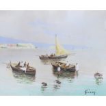 Gianni, gouache, Fishing boats in the Bay of Naples, signed, 23 x 29cm