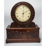 A 19th century mahogany mantel timepiece, enamelled dial signed Watts, Fenchurch, 48cm high