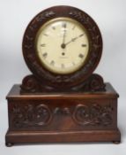 A 19th century mahogany mantel timepiece, enamelled dial signed Watts, Fenchurch, 48cm high