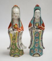 Two late 18th century Chinese enamelled porcelain figures, 23.5cm