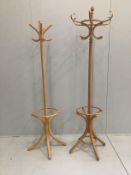 Two bentwood beech hat and stick stands
