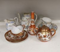 A group of Japanese ceramics, Meiji period, teapot (missing cover), jug, teacups, saucers, etc. (