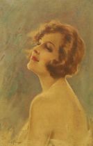 Italian School, oil on canvas, Portrait of a lady, indistinctly signed, 59 x 39cm