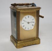 A late 19th century brass carriage clock, 12cm high