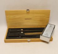 Japanese Kamikoto kitchen knives and a whetstone (boxed)
