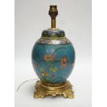 A Japanese ceramic cloisonné jar, mounted as a lamp, 30cm total