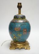 A Japanese ceramic cloisonné jar, mounted as a lamp, 30cm total