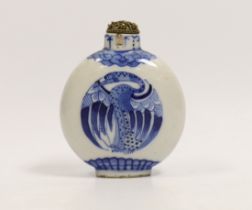 A late 19th century Chinese blue and white snuff bottle, 9cm