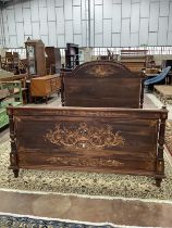 A late 19th century French marquetry inlaid rosewood bed frame, width 160cm, length 210cm, height