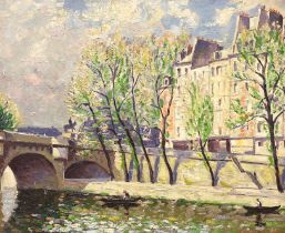 Norman Lloyd (Australian, 1897-1985), oil on canvas, 'Paris in spring', signed with label verso,