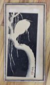 Ohara Koson (Japanese, 1877-1945), woodblock print, Egret in snow, 38 x 17cm