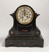 A Victorian black slate mantel clock, 33cm high