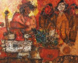 Théo Tobiasse (French/Israeli, 1927-2012), oil on canvas, Le Chemineau, Le Mage et L'emigrant',