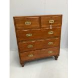 A Victorian teak two part military chest, width 91cm, depth 54cm, height 106cm