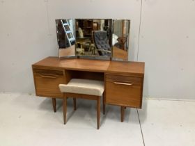 A mid century White & Newton teak dressing table, width 127cm, depth 40cm, height 112cm with