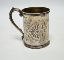 A Victorian engraved silver christening mug, Henry Holland, London, 1866, 87mm, 117 grams.