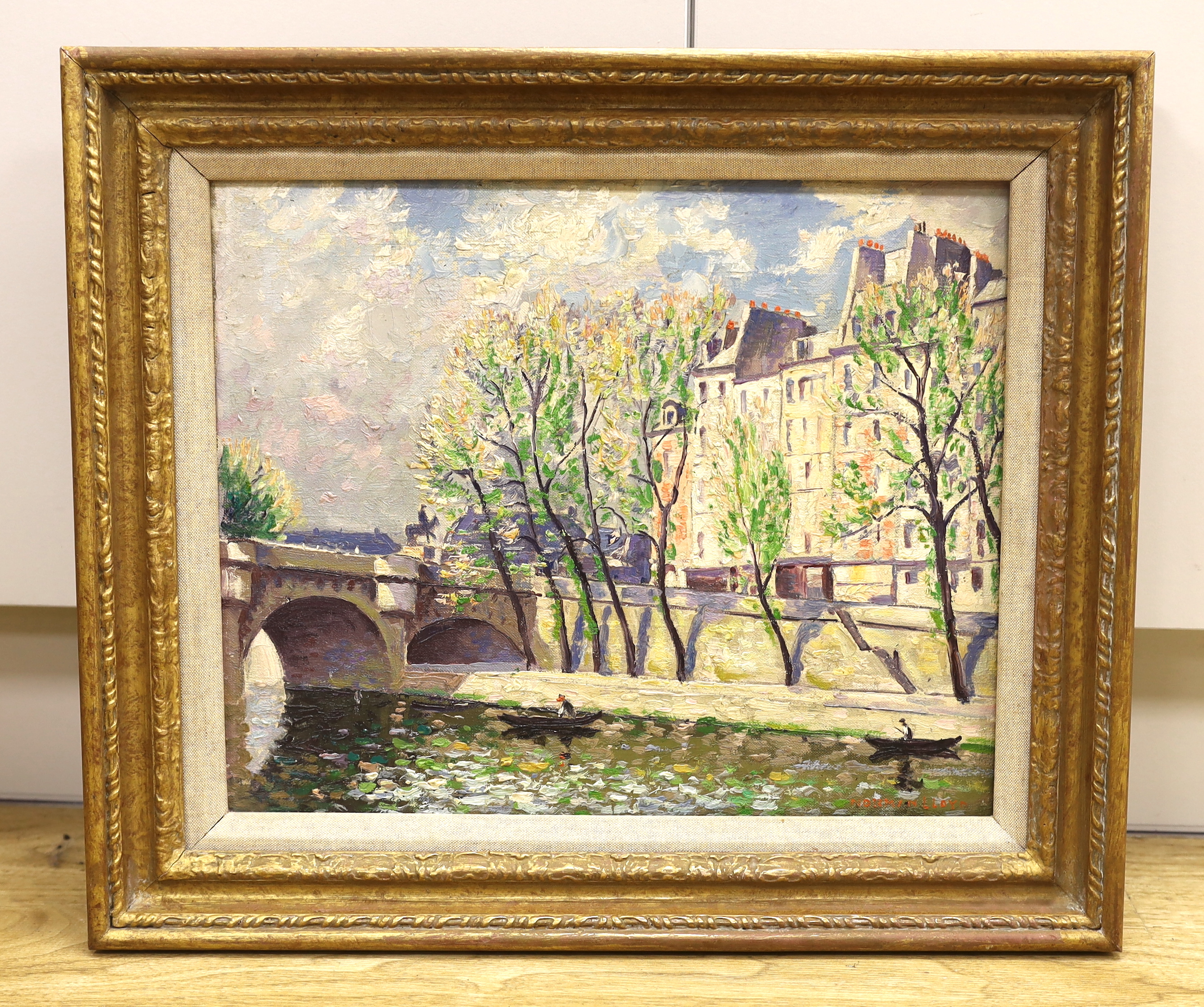 Norman Lloyd (Australian, 1897-1985), oil on canvas, 'Paris in spring', signed with label verso, - Image 2 of 4