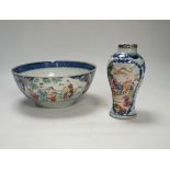 A Chinese famille rose vase and bowl, Qianlong period, bowl 20cm diameter