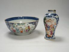 A Chinese famille rose vase and bowl, Qianlong period, bowl 20cm diameter