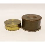 A small circular John Pearson copper box, stamped on base, together with a compass, Pearson box