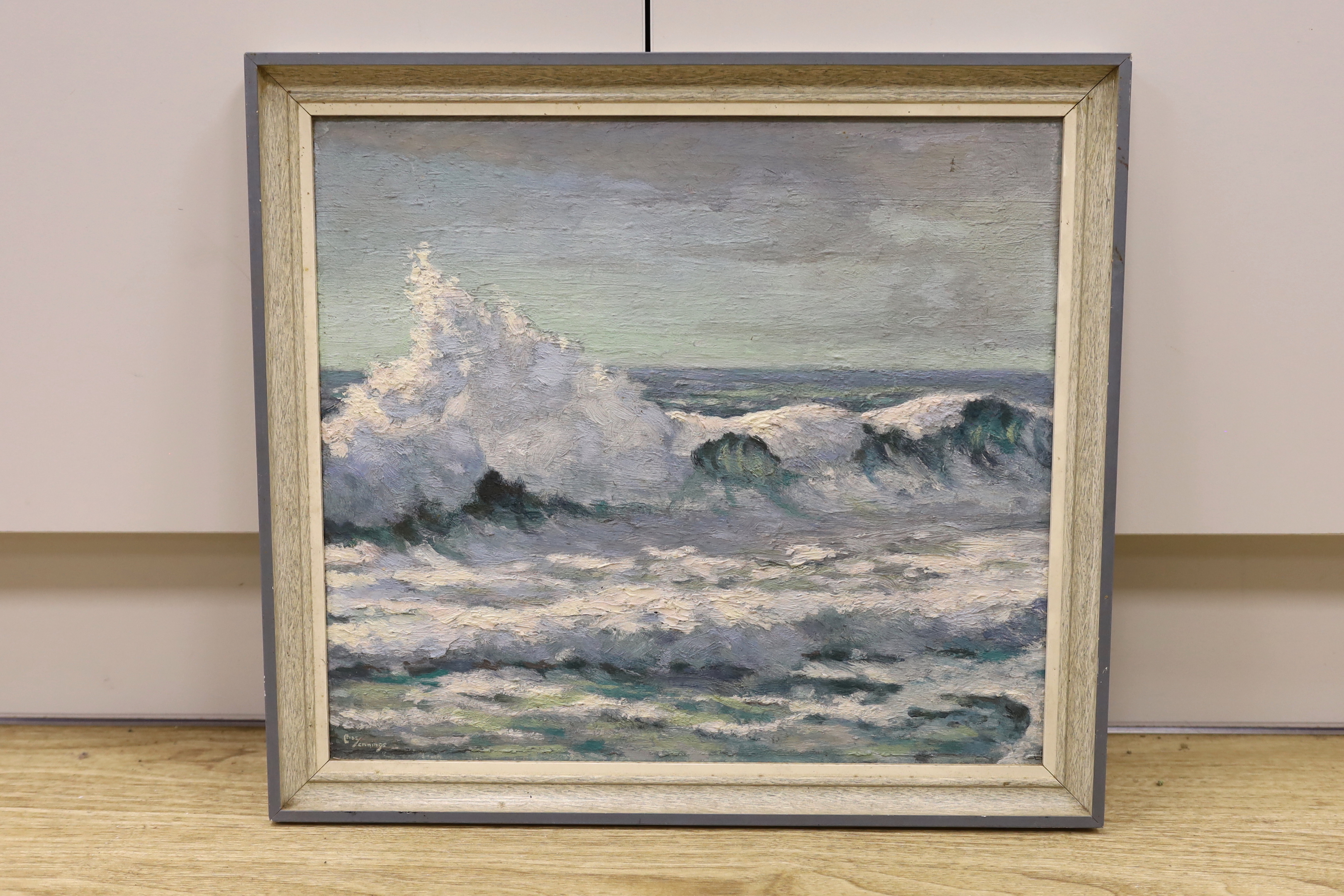 Charles Jennings (fl.1919-1935), oil on board, 'Morning after gale, Cornwall', signed, 37 x 41cm - Image 2 of 4