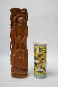 A Chinese carved wood figure of Shou Lao and a Chinese 'dragon' vase, largest 39cm high
